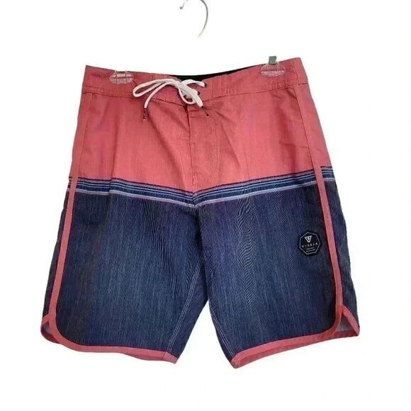 Vissla Dredges Men's Navy & Salmon Poly/Cotton/Spandex Board Shorts NEW - Picture 2 of 14